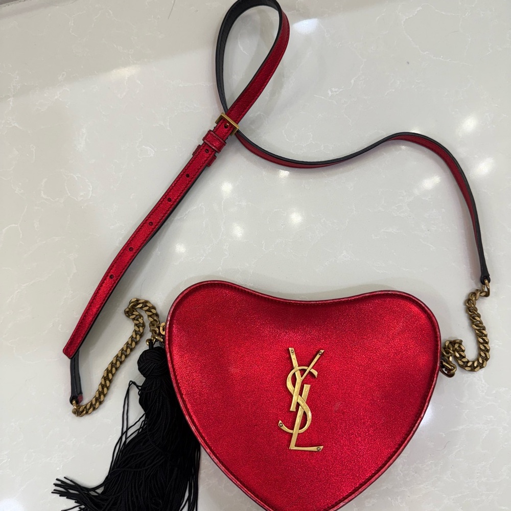 YSL Red Heart Crossbody Bag with Gold Accents